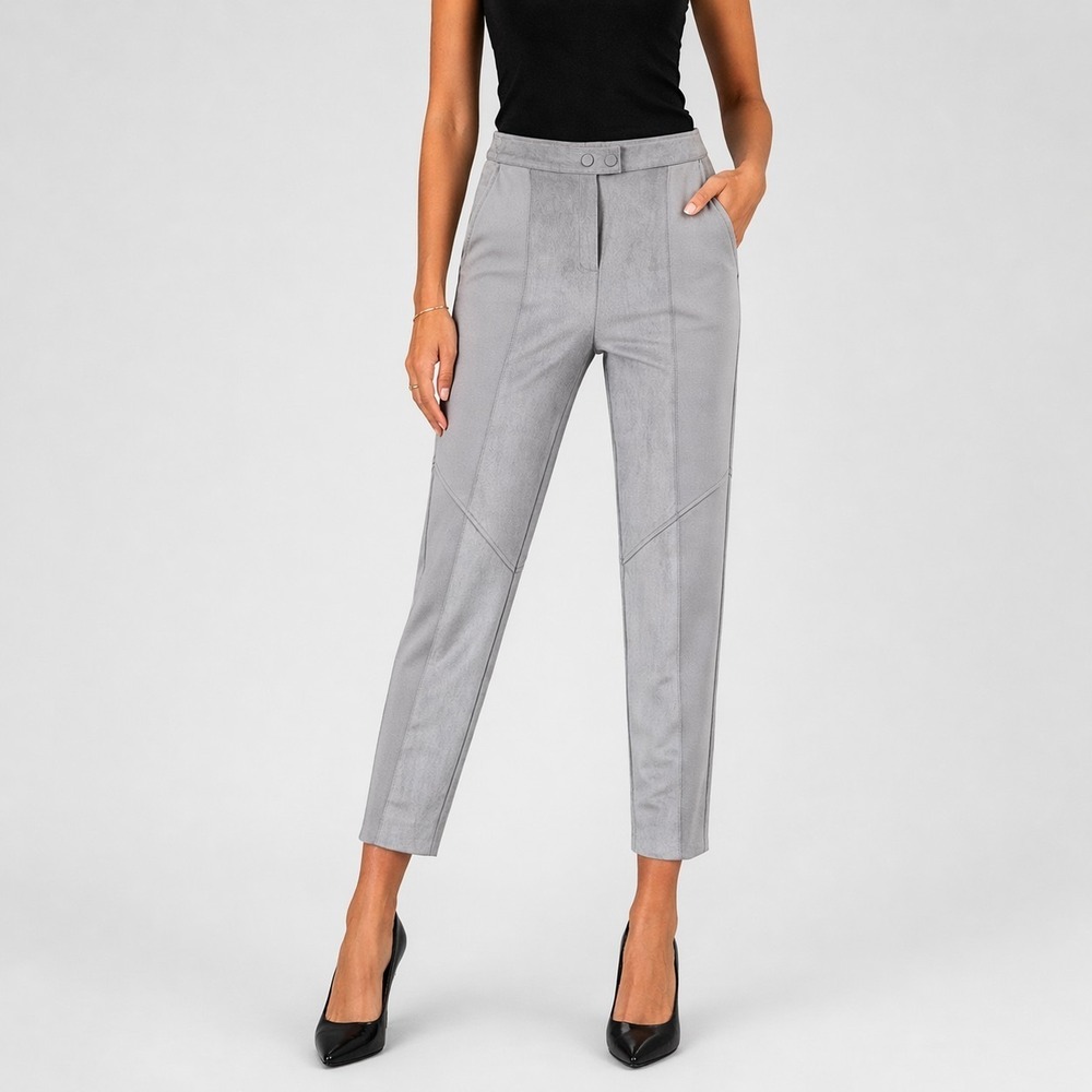 ETCETERA Size 2/XS Gray Faux Suede Paneled Split Hem Ankle Length Career Pants